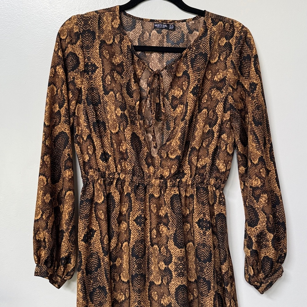 Nasty Gal Brown Snake-Print Maxi Dress